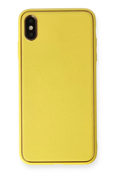 Apple iPhone XS Max Kılıf Coco Deri Silikon Kapak - Sarı