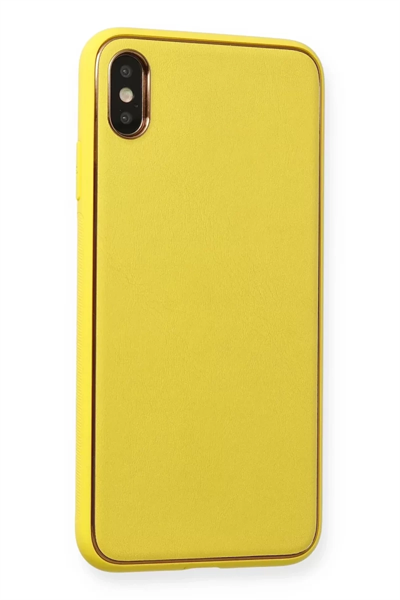 Apple iPhone XS Max Kılıf Coco Deri Silikon Kapak - Sarı