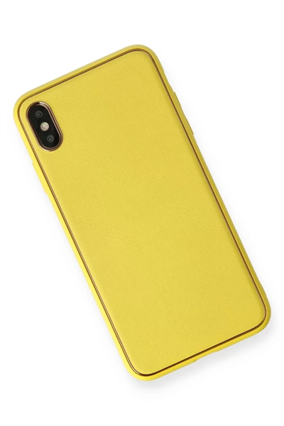 Apple iPhone XS Max Kılıf Coco Deri Silikon Kapak - Sarı