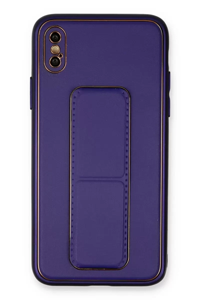 Apple iPhone XS Max Kılıf Coco Deri Standlı Kapak - Mor