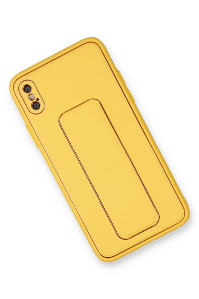 Apple iPhone XS Max Kılıf Coco Deri Standlı Kapak - Sarı