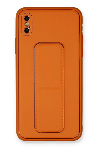 Apple iPhone XS Max Kılıf Coco Deri Standlı Kapak - Turuncu