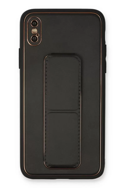 Apple iPhone XS Max Kılıf Coco Deri Standlı Kapak - Siyah