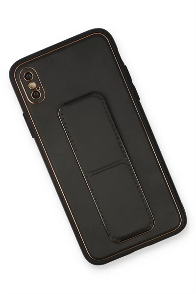 Apple iPhone XS Max Kılıf Coco Deri Standlı Kapak - Siyah
