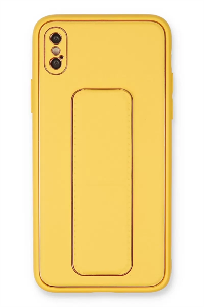 Apple iPhone XS Max Kılıf Coco Deri Standlı Kapak - Sarı