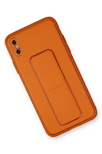 Apple iPhone XS Max Kılıf Coco Deri Standlı Kapak - Turuncu