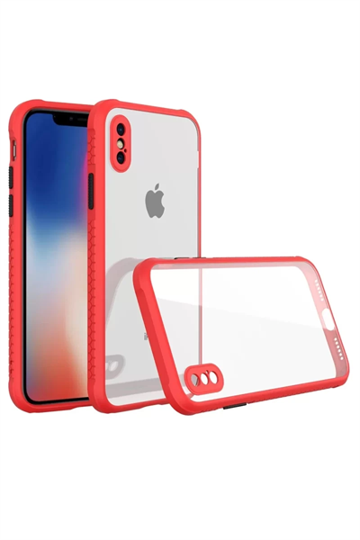 Apple iPhone XS Max Kılıf Miami Şeffaf Silikon - Kırmızı