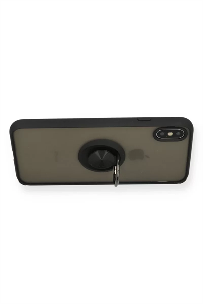 Apple iPhone XS Max Kılıf Montreal Yüzüklü Silikon Kapak - Siyah