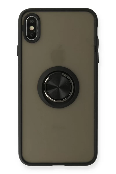 Apple iPhone XS Max Kılıf Montreal Yüzüklü Silikon Kapak - Siyah