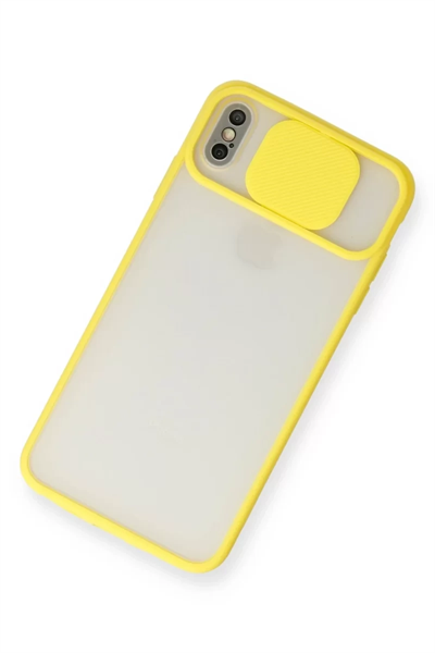 Apple iPhone XS Max Kılıf Palm Buzlu Kamera Sürgülü Silikon - Sarı