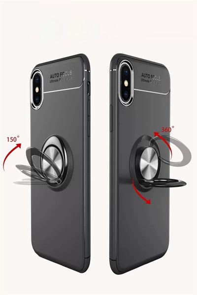 Apple iPhone XS Max Kılıf Range Yüzüklü Silikon - Siyah-Mavi