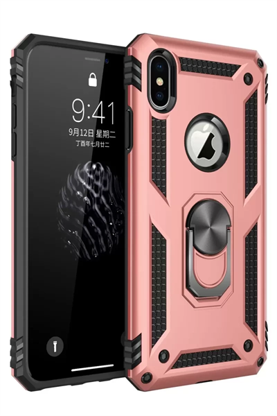 Apple iPhone XS Max Kılıf Sofya Yüzüklü Silikon Kapak - Rose