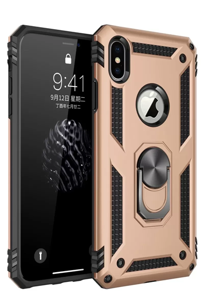 Apple iPhone XS Max Kılıf Sofya Yüzüklü Silikon Kapak - Gold
