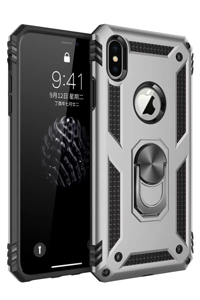 Apple iPhone XS Max Kılıf Sofya Yüzüklü Silikon Kapak - Gümüş