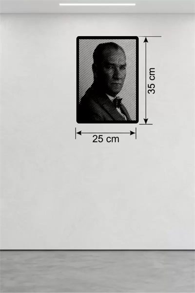 Atatürk Line Art Metal Görünümlü Ahşap Tablo - Modern Ofis ve Ev Dekoru
