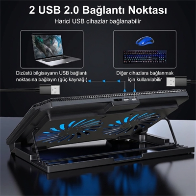 Ayarlanabilir Yükseklik Kademeli Laptop Soğutucu Fan