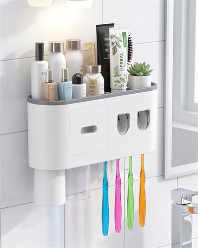 Banyo Organizer Diş Fırçası Tutucu Çift Dispenserli Raflı Çekmeceli