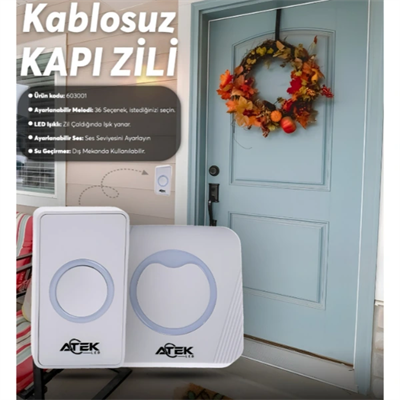 Beyaz Kablosuz Su Geçirmez Kapı Zili