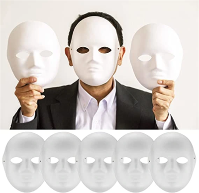 Beyaz Renk Boyanabilir Anonim Tam Yüz Cosplay Maske 24x18 cm