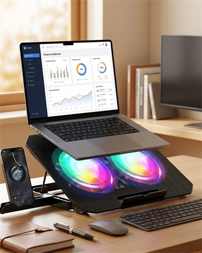 Çift Fanlı Laptop Soğutucu RGB Işıklı Sessiz Notebook Standı