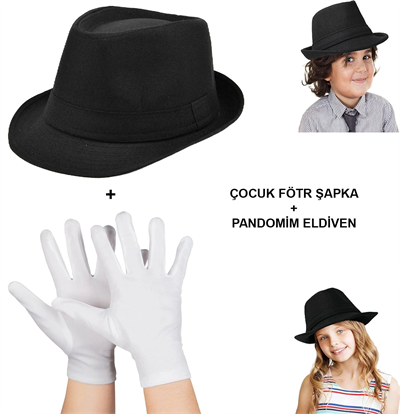 Çocuk Sahne Performans Seti – Gösteri Fötr Şapka ve Eldiven