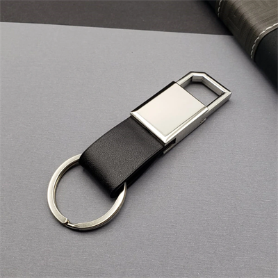 Deri Siyah Gümüş Metal Anahtarlık