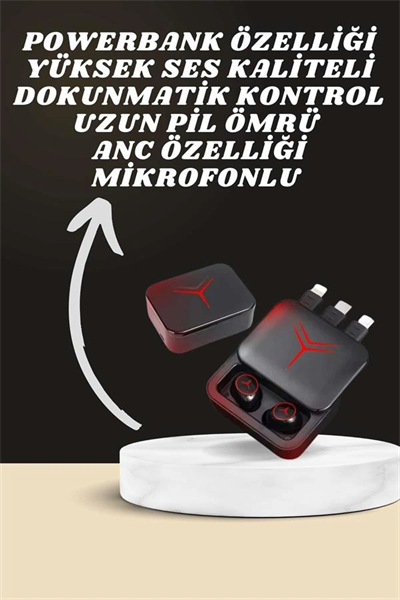 Dijital Göstergeli Powerbank Kablosuz Kulaklık ve 7 Kordonlu Yeni Nesil Akıllı Saat Dokunmatik Kontrol