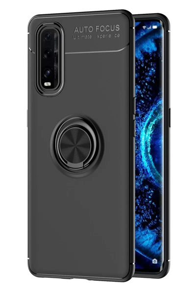 Find X2 Kılıf Range Yüzüklü Silikon - Siyah