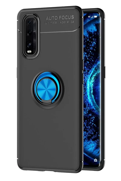 Find X2 Kılıf Range Yüzüklü Silikon - Siyah-Mavi
