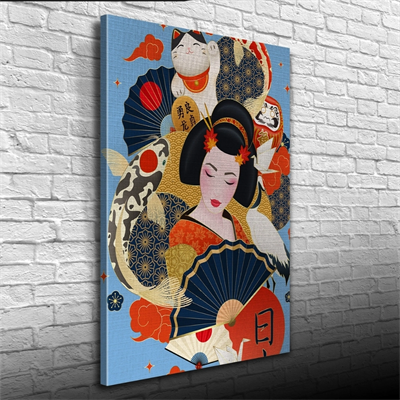 Geleneksel Kıyafetli Japon Kadın Kanvas Tablo 50 x 70