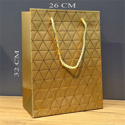 Gold Geometrik Desenli Büyük Boy Karton Hediye Çantası