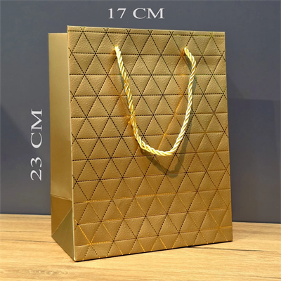 Gold Geometrik Desenli Orta Boy Karton Hediye Çantası