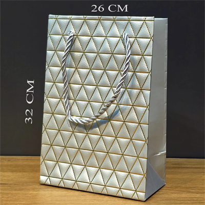 Gümüş Geometrik Desenli Büyük Boy Karton Hediye Çantası