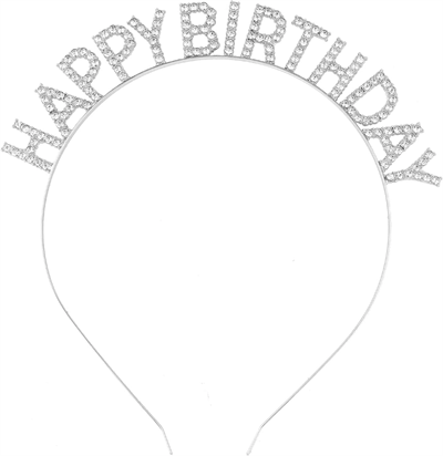 Gümüş Kristal Taşlı Happy Birthday Tacı