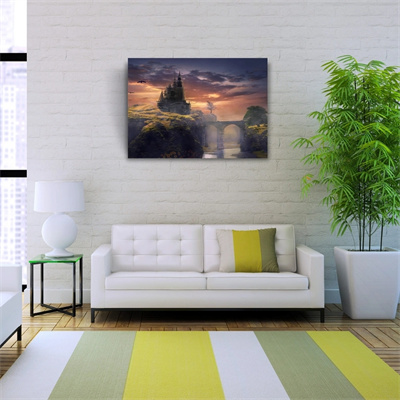 Gün batımı Köprülü Mistik Şato Kanvas Tablo 50 x 70