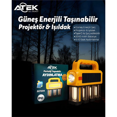 Güneş Enerjili Taşınabilir Projektör Işıldak