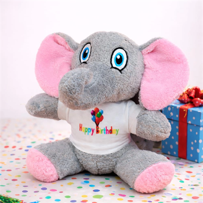 Happy Birthday Tişörtlü Sevimli Peluş Fil