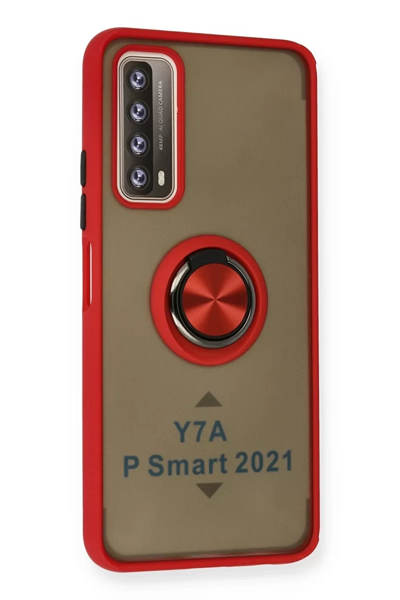 Huawei P Smart 2021 Kılıf Montreal Yüzüklü Silikon Kapak - Kırmızı