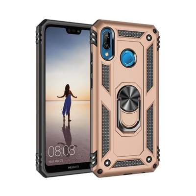 Huawei P20 Lite Kılıf Sofya Yüzüklü Silikon Kapak - Gold
