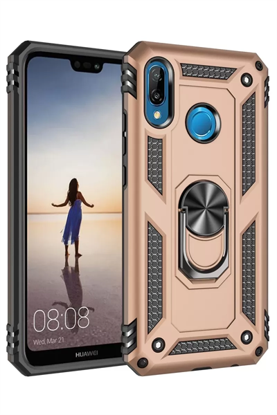 Huawei P20 Lite Kılıf Sofya Yüzüklü Silikon Kapak - Gold