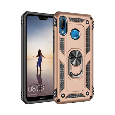 Huawei P20 Lite Kılıf Sofya Yüzüklü Silikon Kapak - Gold
