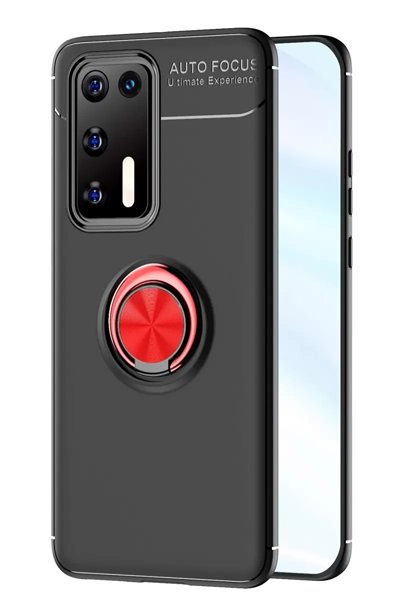 Huawei P40 Kılıf Range Yüzüklü Silikon - Siyah-Kırmızı