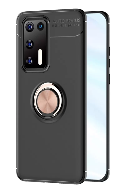 Huawei P40 Kılıf Range Yüzüklü Silikon - Siyah-Gold