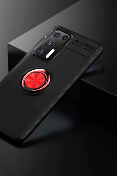 Huawei P40 Kılıf Range Yüzüklü Silikon - Siyah-Kırmızı