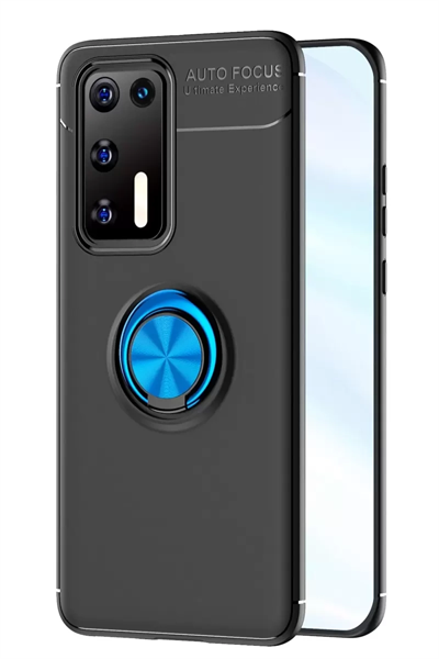 Huawei P40 Kılıf Range Yüzüklü Silikon - Siyah-Mavi