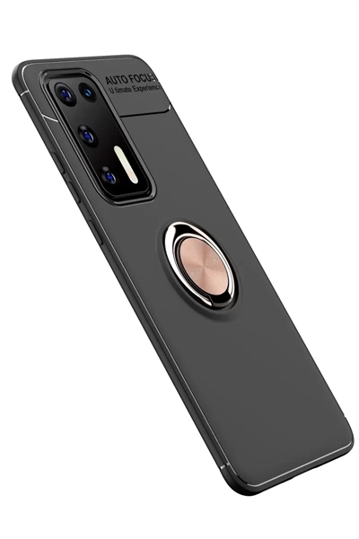 Huawei P40 Kılıf Range Yüzüklü Silikon - Siyah-Gold