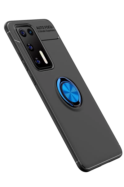 Huawei P40 Kılıf Range Yüzüklü Silikon - Siyah-Mavi
