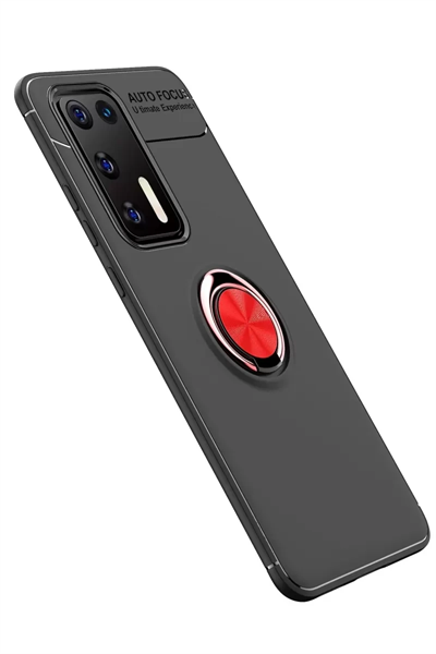 Huawei P40 Kılıf Range Yüzüklü Silikon - Siyah-Kırmızı