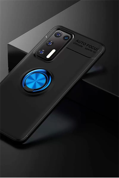 Huawei P40 Kılıf Range Yüzüklü Silikon - Siyah-Mavi