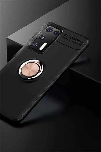 Huawei P40 Kılıf Range Yüzüklü Silikon - Siyah-Gold